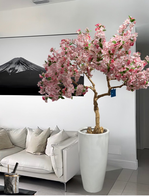 Artificial sakura tree living-room scene
